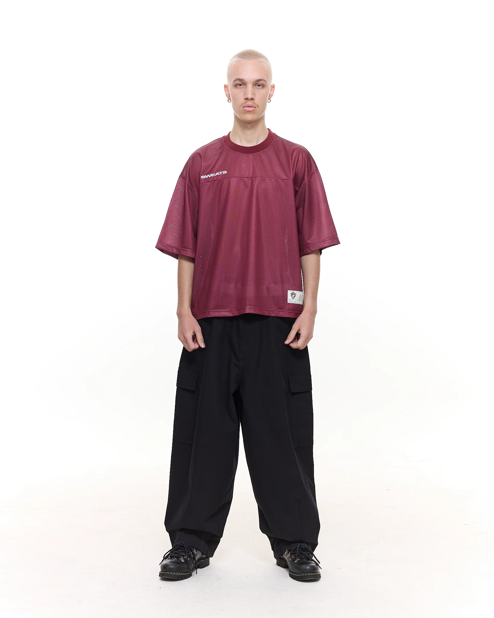 MESH SS T-SHIRT - BURGUNDY - Image 3